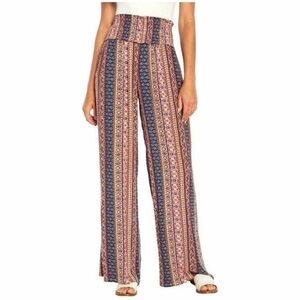 THREE DOTS Boho Wide Leg Smocked Waist Pull On Pants L
